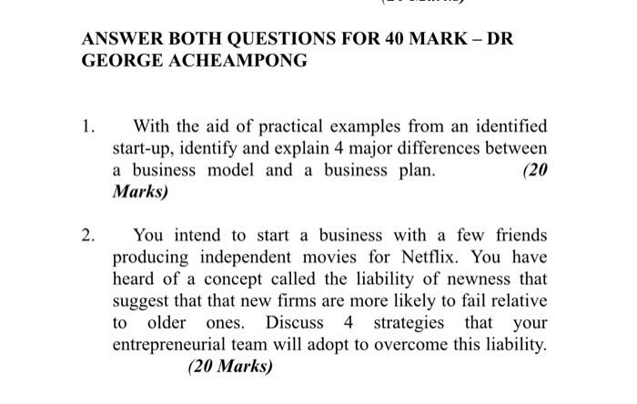 ANSWER BOTH QUESTIONS FOR 40 MARK - DR GEORGE