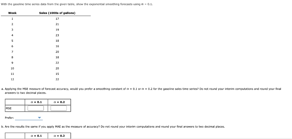 With the gasoline time series data from the given