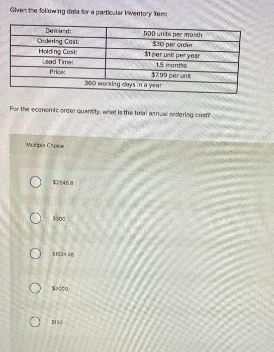 can someone help Given the following data for a