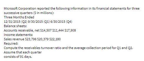 Microsoft Corporation reported the following