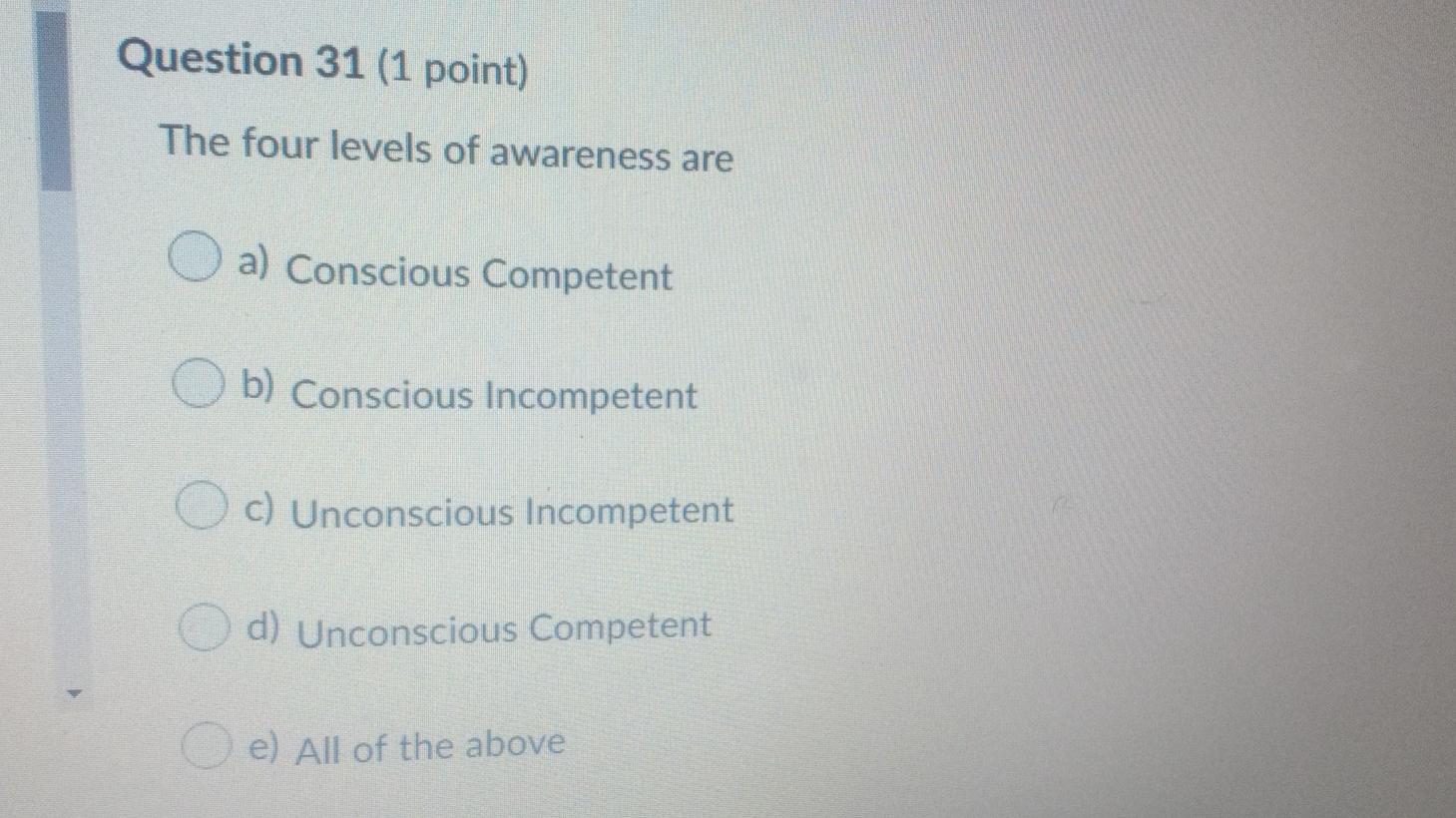 Question 31 (1 point) The four levels of
