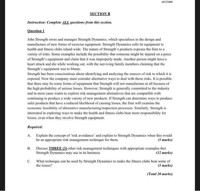 ACCT4804 SECTION B Instruction: Complete ALL