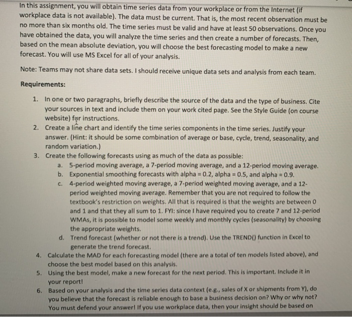 In this assignment, you will obtain time series