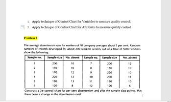 1. Apply technique of Control Chart for Variables