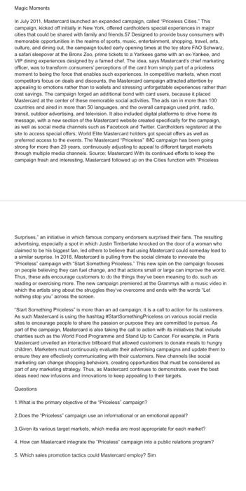 MAKING MASTERCARD PRICELESS How do you pay for