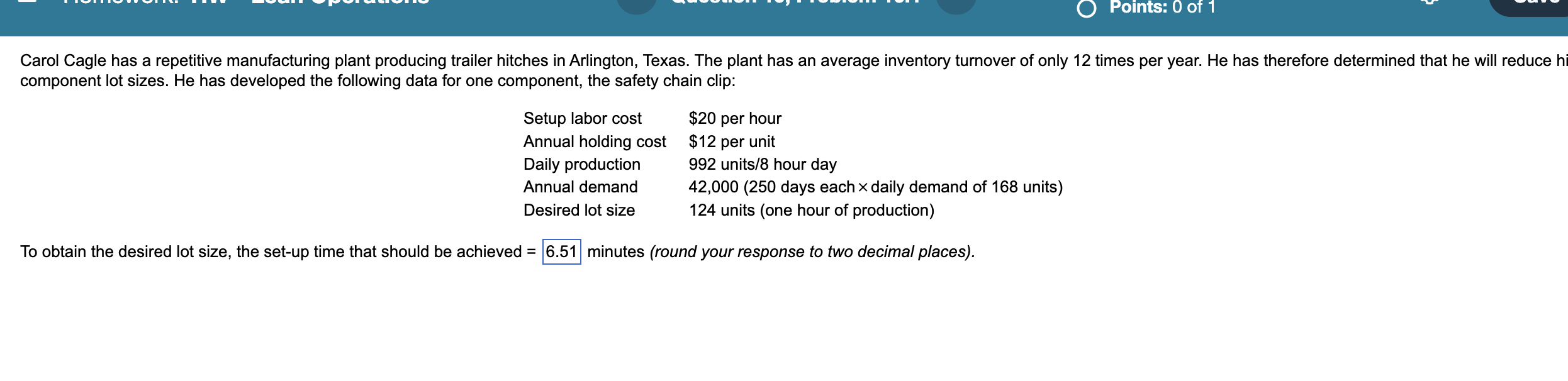 O Points: 0 of 1 Carol Cagle has a repetitive