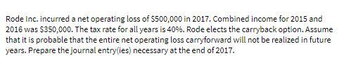 Rode Inc. incurred a net operating loss of
