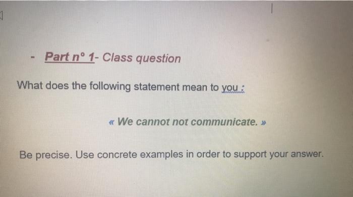 1 Part n 1-Class question What does the following