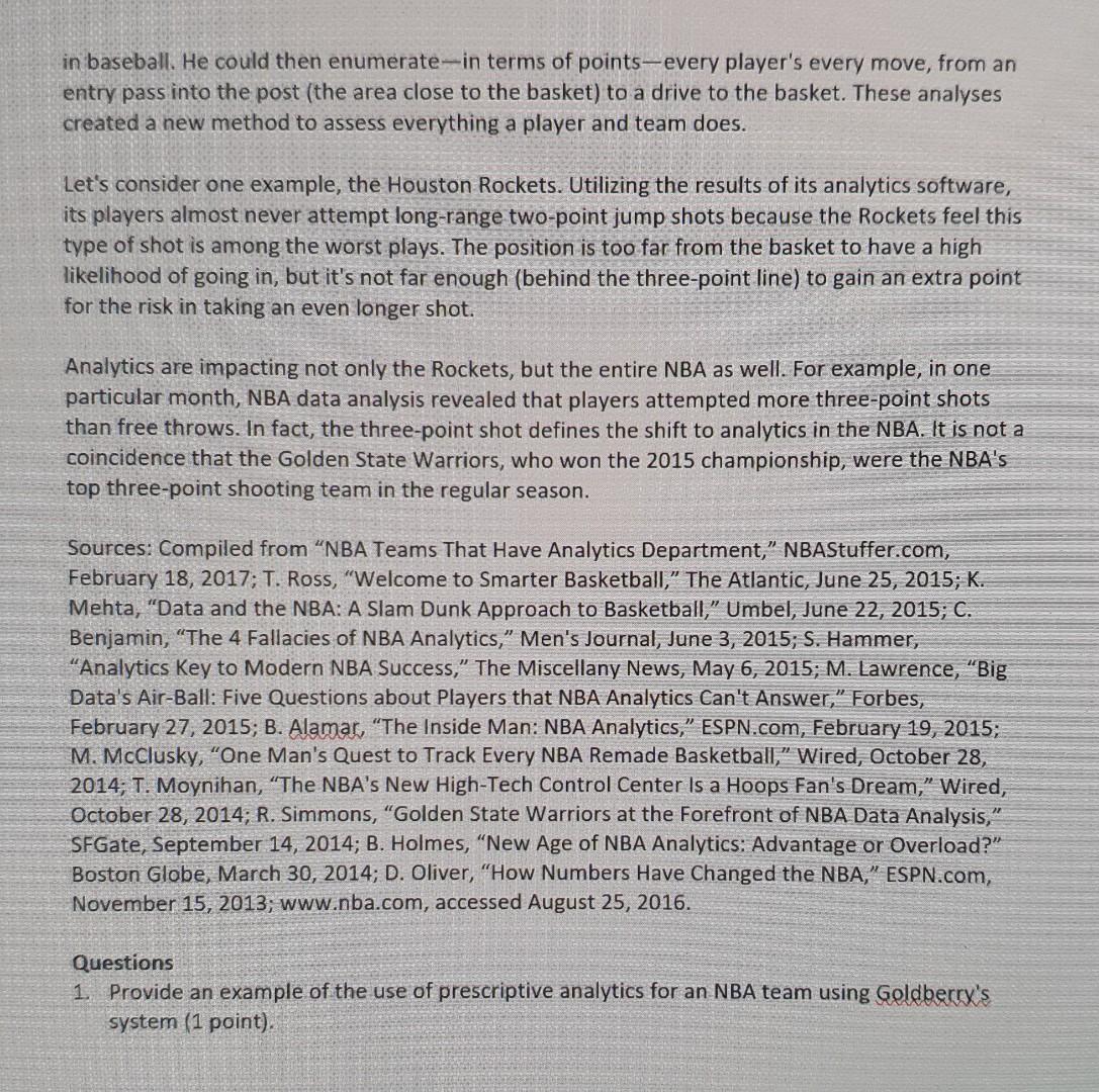 Analytics in the National Basketball Association