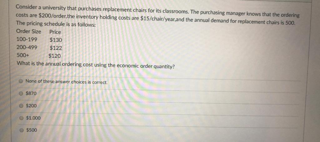 Consider a university that purchases replacement