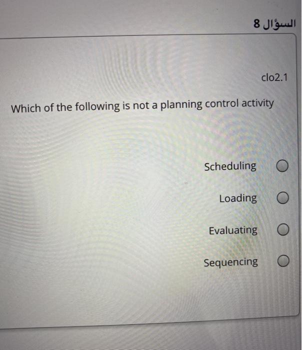 8 clo2.1 Which of the following is not a planning