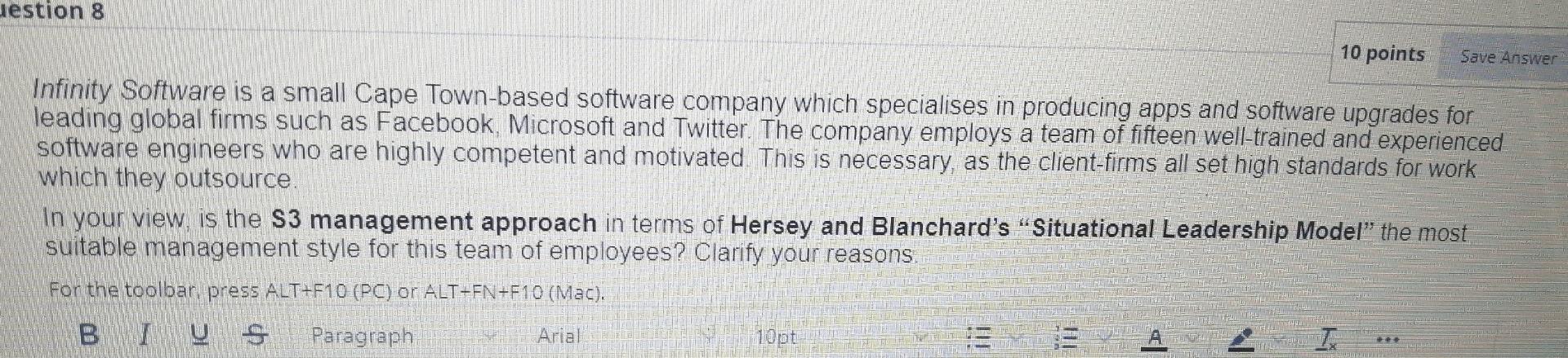 estion 8 10 points Save Answer Infinity Software