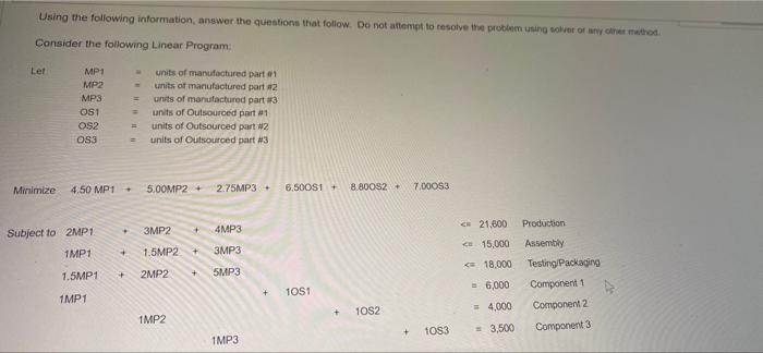 l Using the following information, answer the