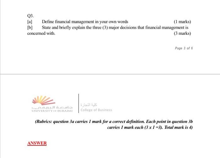 Q3. [a] Define financial management in your own