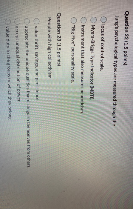 Question 22 (1.5 points) Jung's psychological