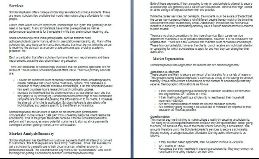 QUESTION- PLEASE READ BUSINESS PLAN. 1) GENERATE