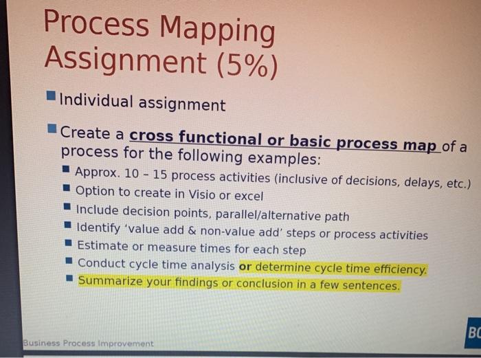 Process Mapping Assignment (5%) Individual