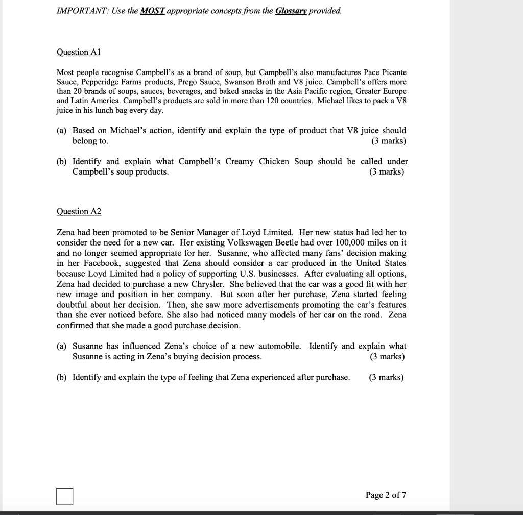 Plz answer A1 and A2 from the Glossary provided