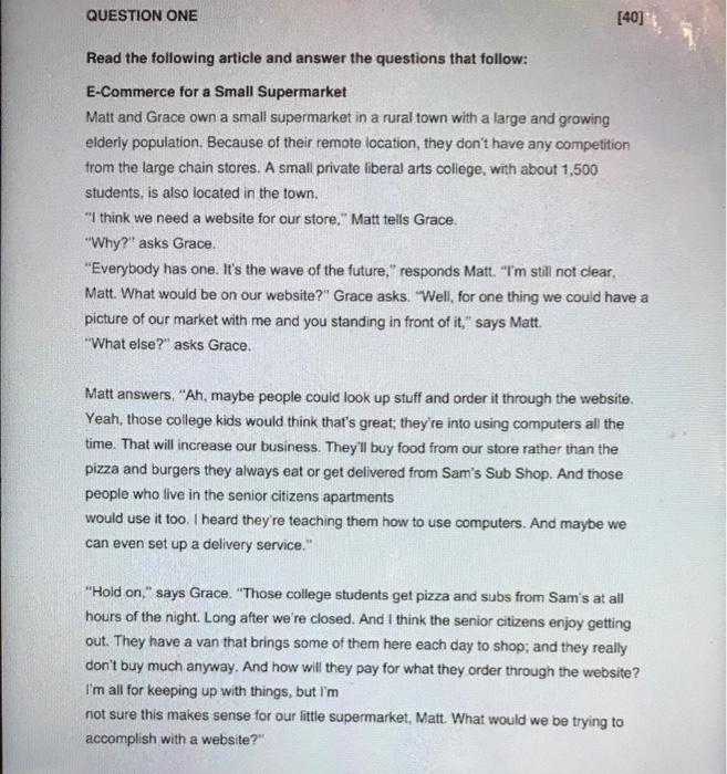 QUESTION ONE [40] Read the following article and