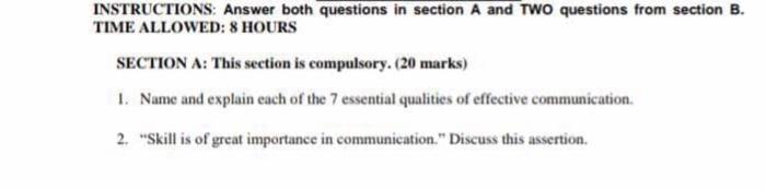 INSTRUCTIONS: Answer both questions in section A