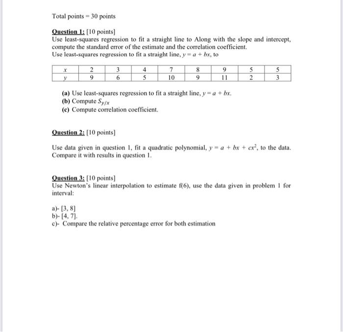 Total points 30 points Question 1: [10 points]