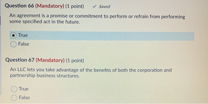 Question 66 (Mandatory) (1 point) Saved An