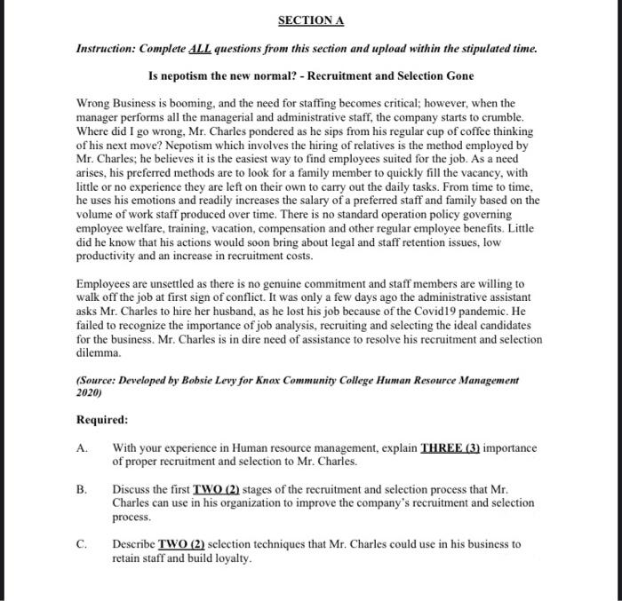 please give a throrough response. SECTION A