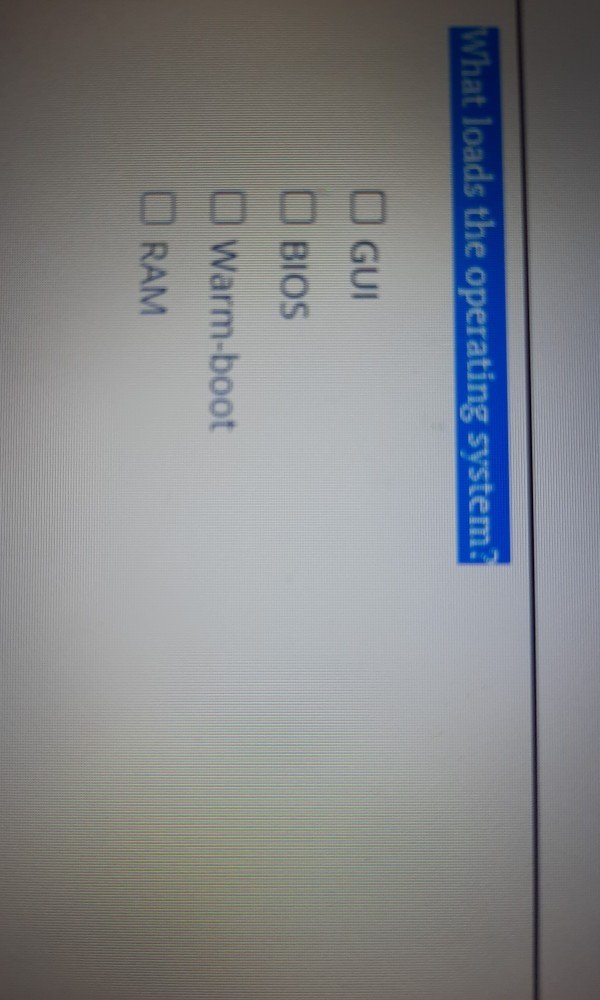 What loads the operating system. GUI I BIOS I