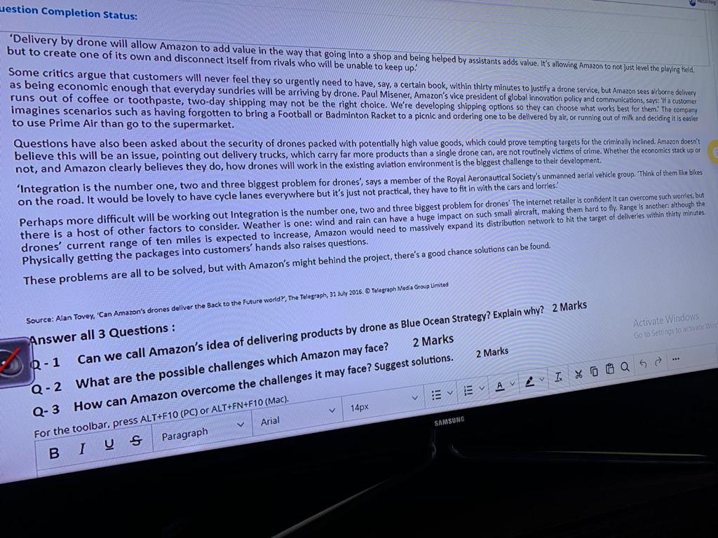 uestion Completion Status: 'Delivery by drone