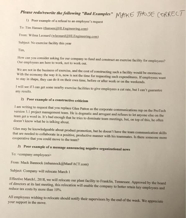 Please redo/rewrite the following Bad Examples"