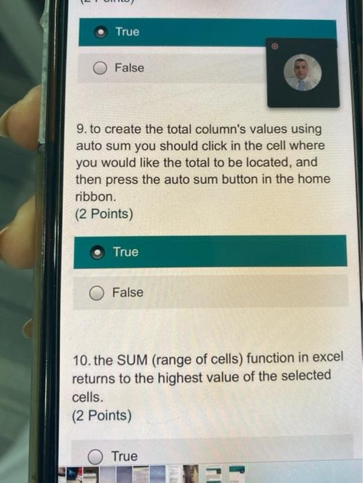 True False 9. to create the total column's values
