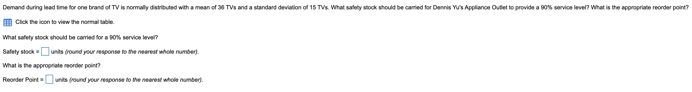 Demand during lead time for one brand of TV is