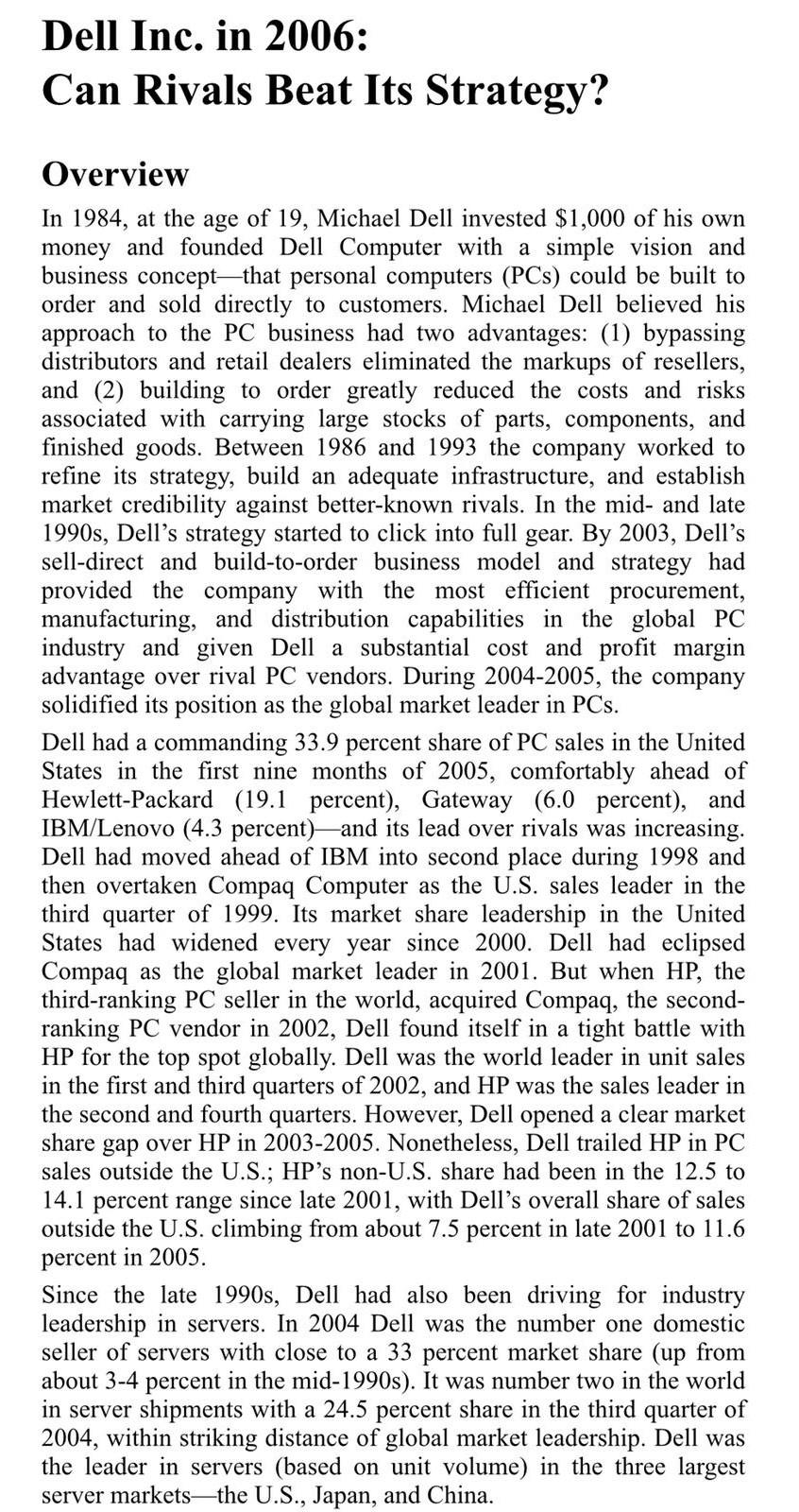 Dell Inc. in 2006: Can Rivals Beat Its Strategy?
