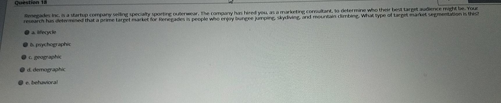 renegards Question 18 Renegades Inc. is a startup