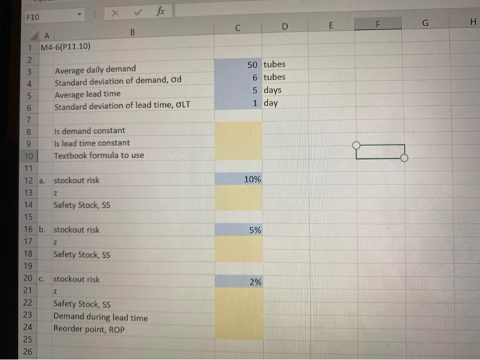 please provide excel step by step directions 10.
