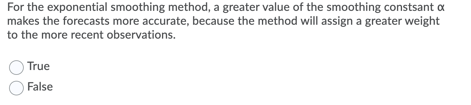 For the exponential smoothing method, a greater