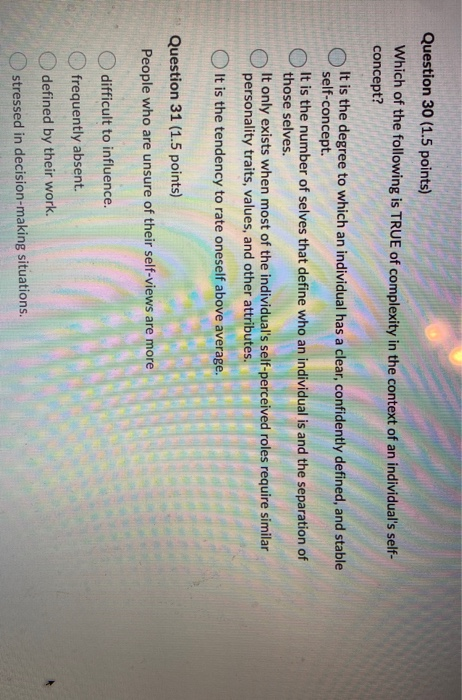 Question 30 (1.5 points) Which of the following