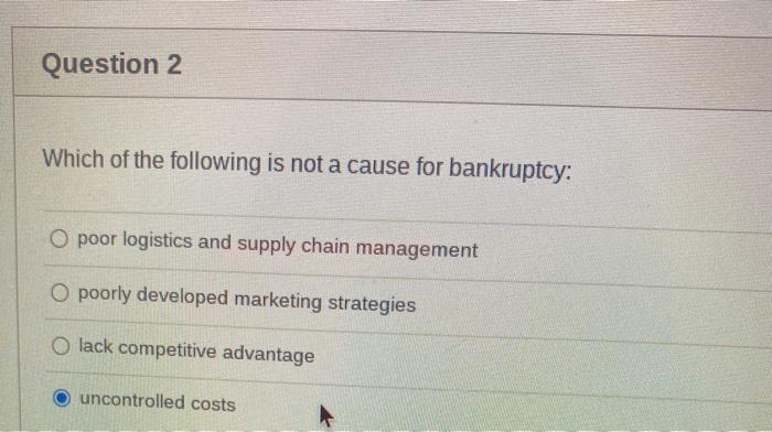 Question 2 Which of the following is not a cause