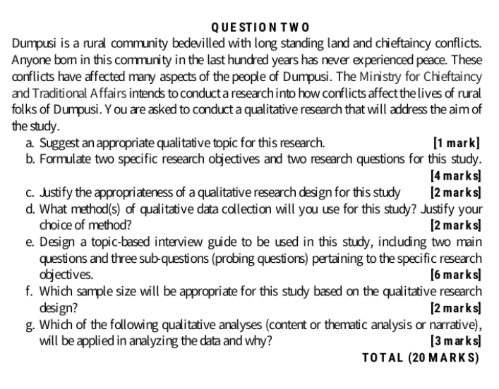 QUESTION TWO Dumpusi is a rural community