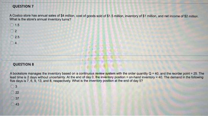 please answer 2 questions QUESTION 7 A Costco
