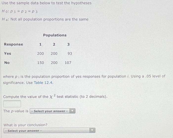 Use the sample data below to test the hypotheses