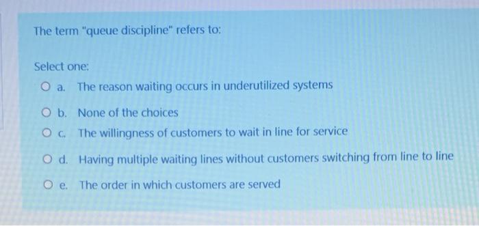 The term "queue discipline" refers to: Select