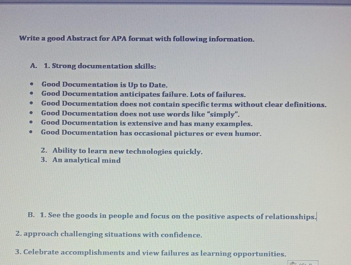 Write a good Abstract for APA format with