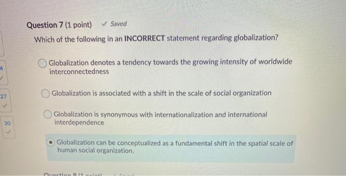 Question 7 (1 point) Saved Which of the following