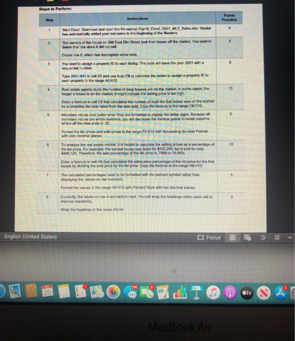 Steps to Parform: Point Possible Step Instruction