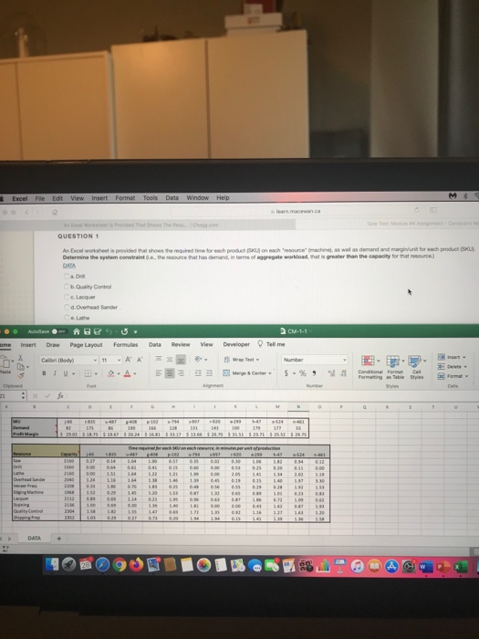 An Excel worksheet is provided that shows the