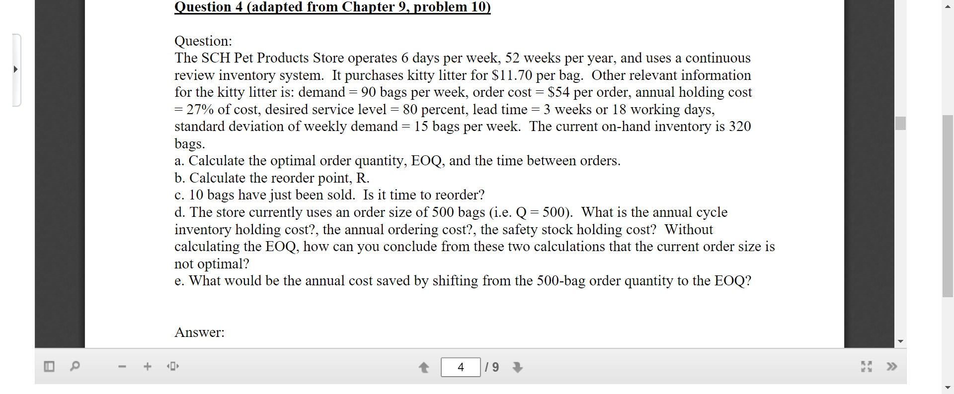 Question 4 (adapted from Chapter 9. problem 10).