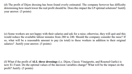 QUESTION 2: Linear Programming Sensitivity