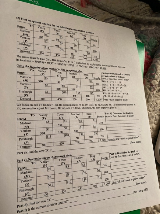 (2) Find an optimal solution for the following