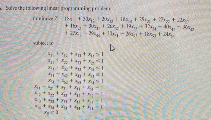 5. Solve the following linear programming